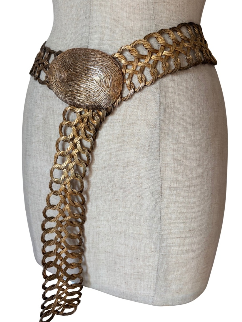 Vtg 1970s Gilded gold woven belt, 70s Metal lamé low slung hip or waist boho